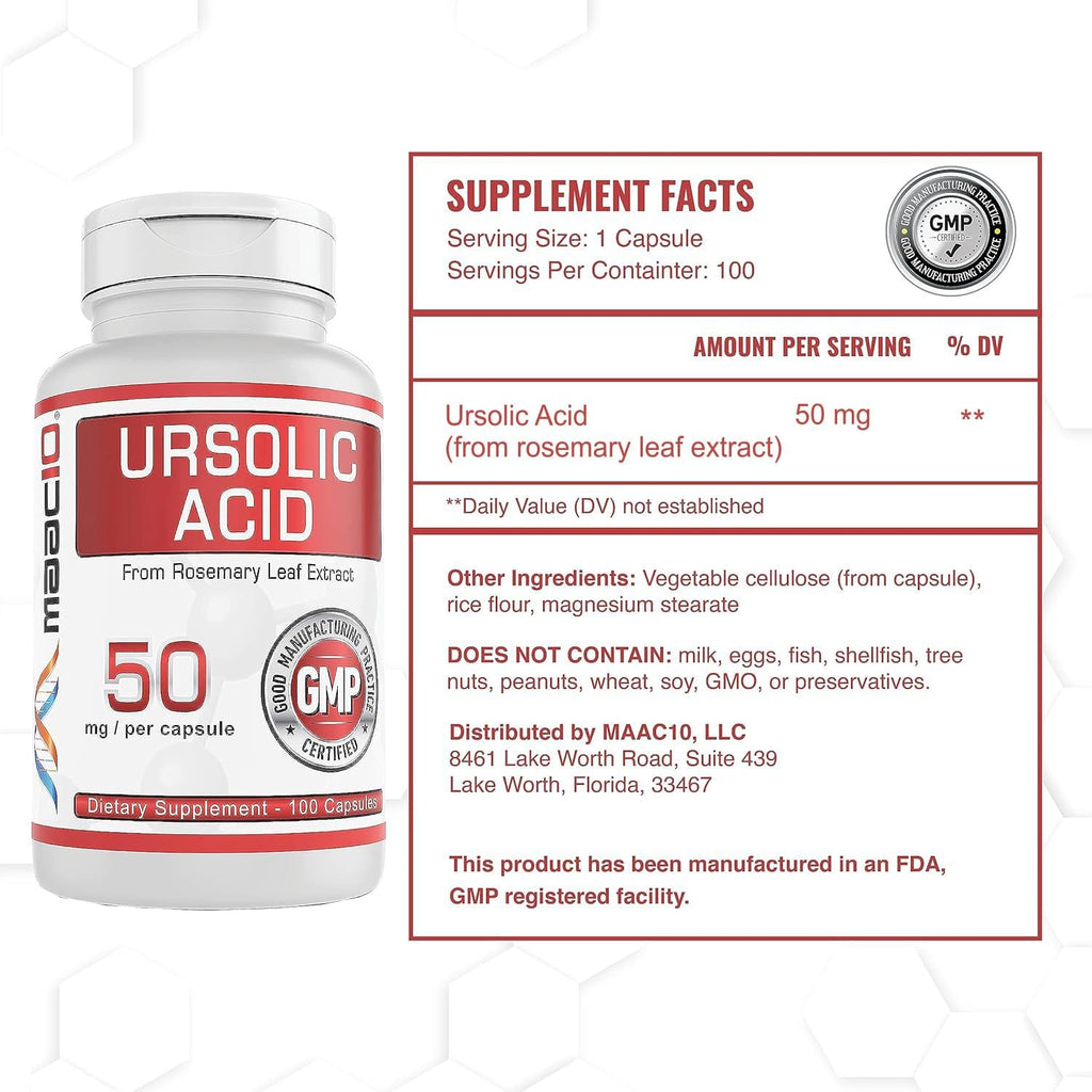 MAAC10 Ácido Ursólico 50mg (100 Cápsulas) - Extracto de Romero - Activador AMPK y Sirtuinas