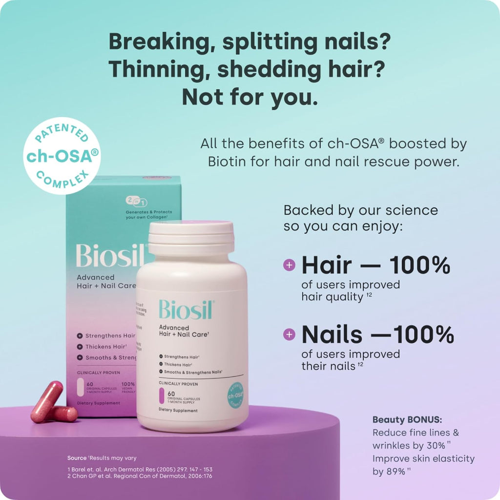 Biosil Advanced Hair + Nail Care - 120 Cápsulas - con Biotina y ch-OSA Patentado