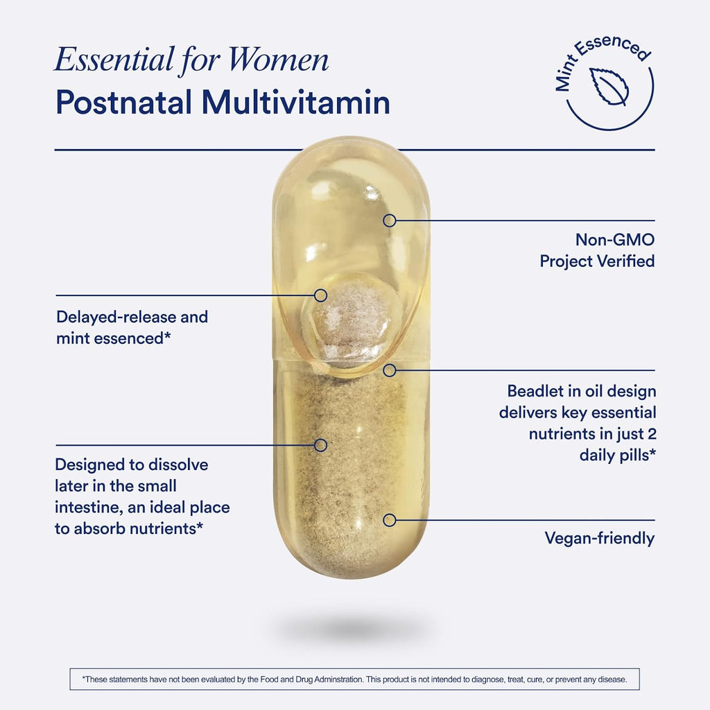 Ritual Postnatal Multivitamin for Women - Vitaminas y Minerales Esenciales para Apoyar a Mamá y Bebé en el Posparto y la Lactancia - Colina, Omega-3 DHA - Menta - 60 Cápsulas - 30 Dosis