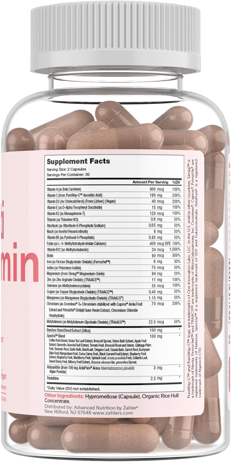 Zahler Multivitamínico Beauty – Apoyo para Piel, Cabello y Uñas con Hierro, 60 Cápsulas