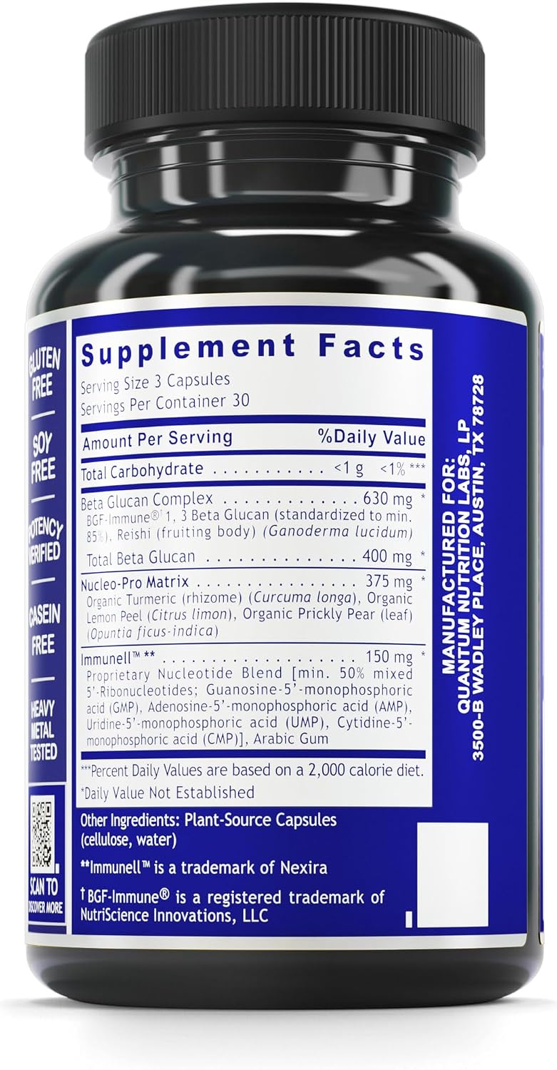 Quantum Nucleotide Complex - 90 Vegetarian Capsules - Immune Support with Beta-Glucan and Nucleotides