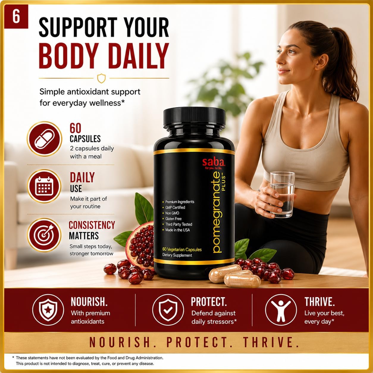 Saba Pomegranate Plus | Suplemento antioxidante con Astaxantina y Granada | 60 Cápsulas