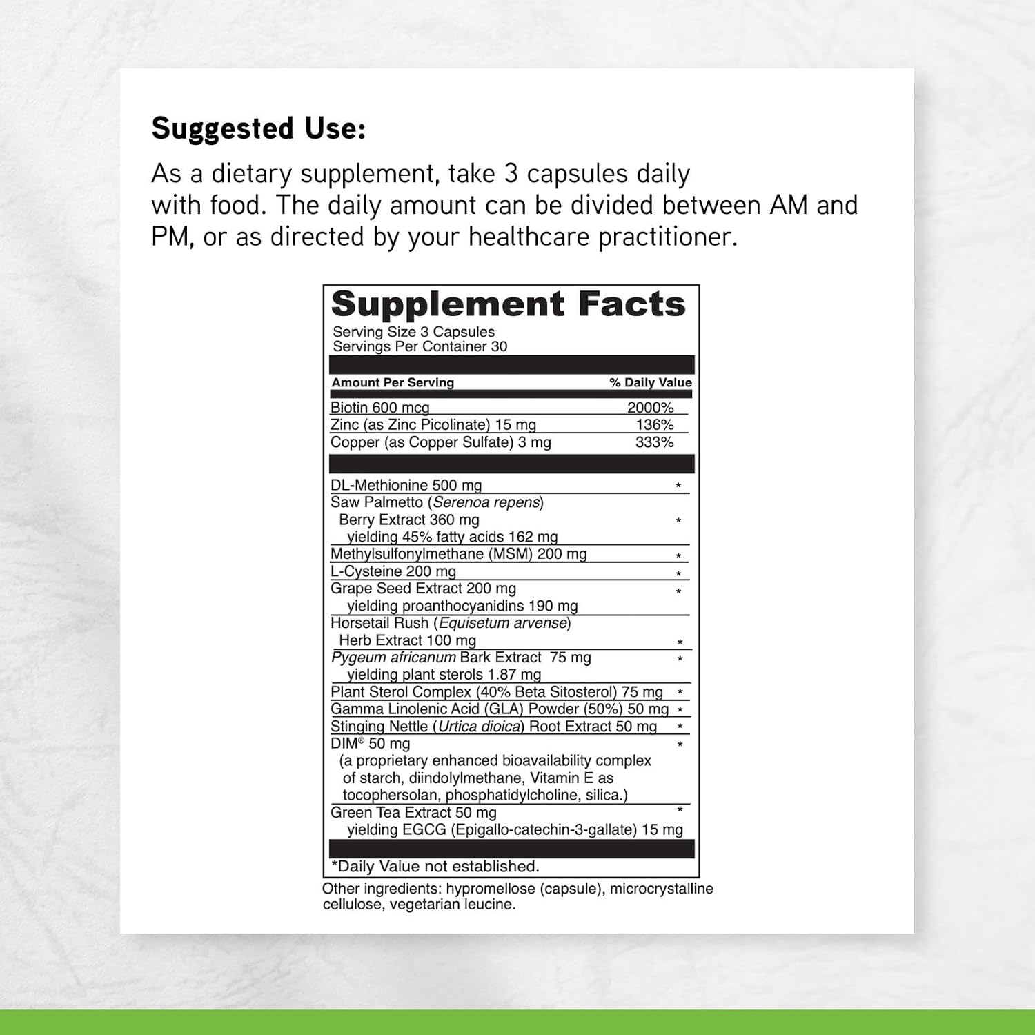 DAVINCI Labs Hair Effects - Hair Supplement with Biotin, Zinc, and Saw Palmetto - 90 Vegetable Capsules