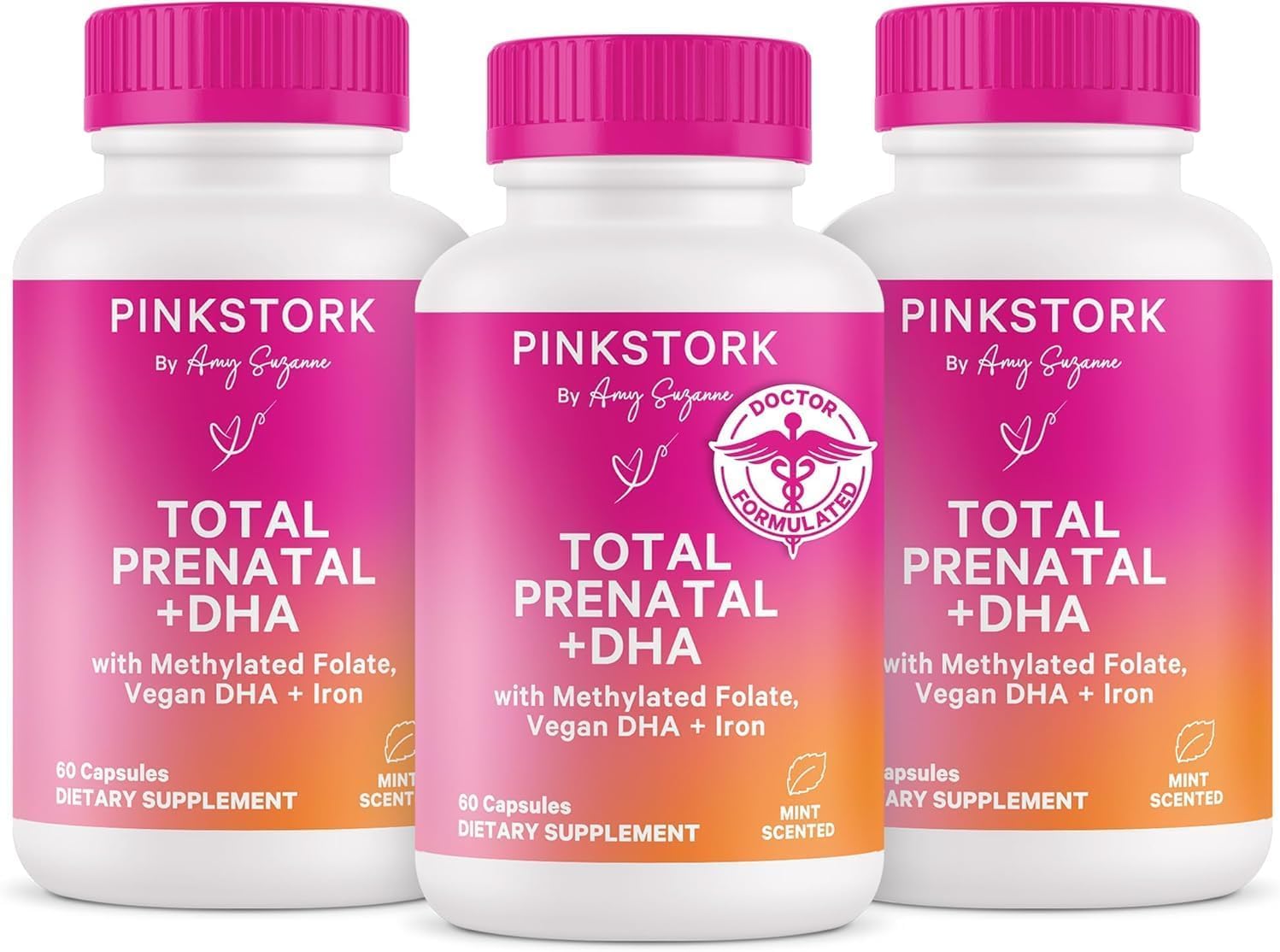 Pink Stork Total Prenatal Vitaminas con DHA - Menta (180 Cápsulas, 3 Meses)