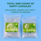 Cápsulas Vacías Tamaño 00 Separadas Veganas (1.000 Cápsulas + 1.000 Cuerpos) - Sin Gluten, No GMO, Certificación Halal - Kit de Llenado para Suplementos Caseros