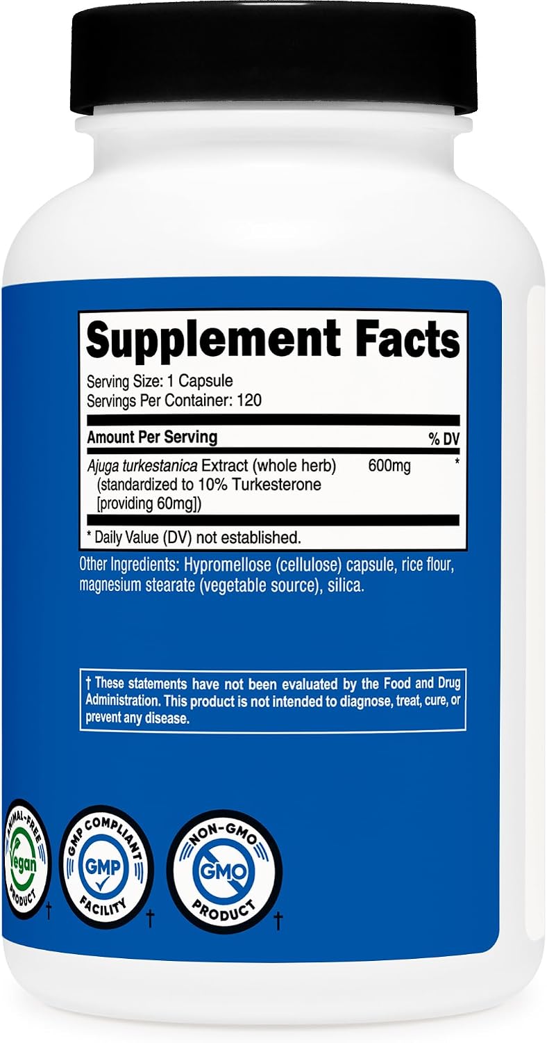 Nutricost Turkesterone Dietary Supplement 600mg, 120 Cápsulas - Vegetariano, No GMO y Sin Gluten