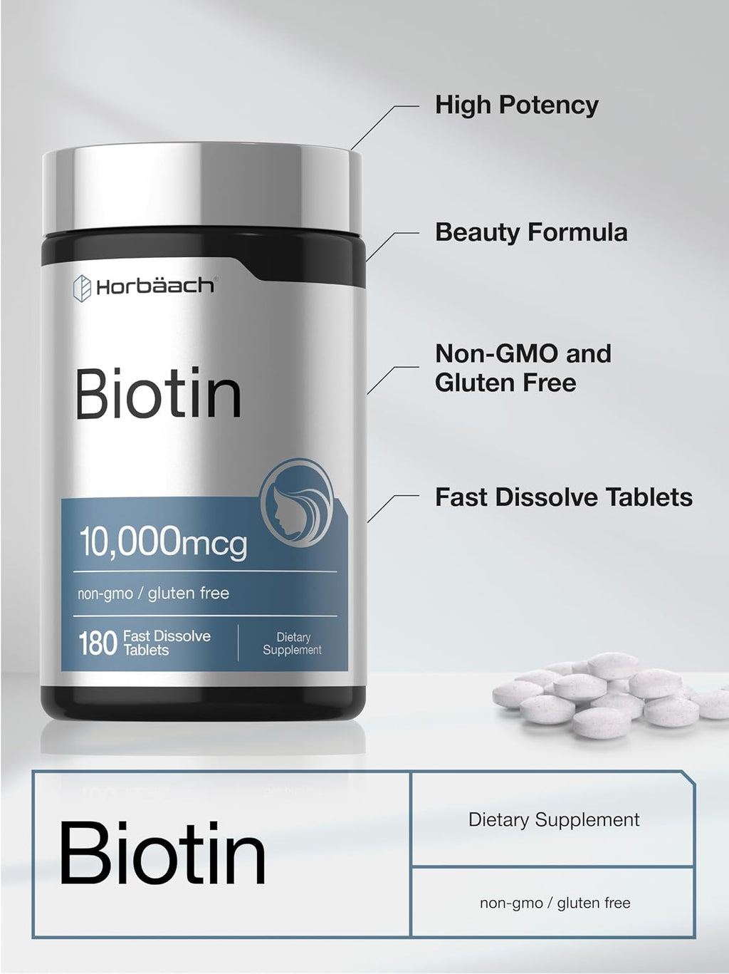 Horbäach Biotina 10000mcg - 180 Comprimidos de Disolución Rápida