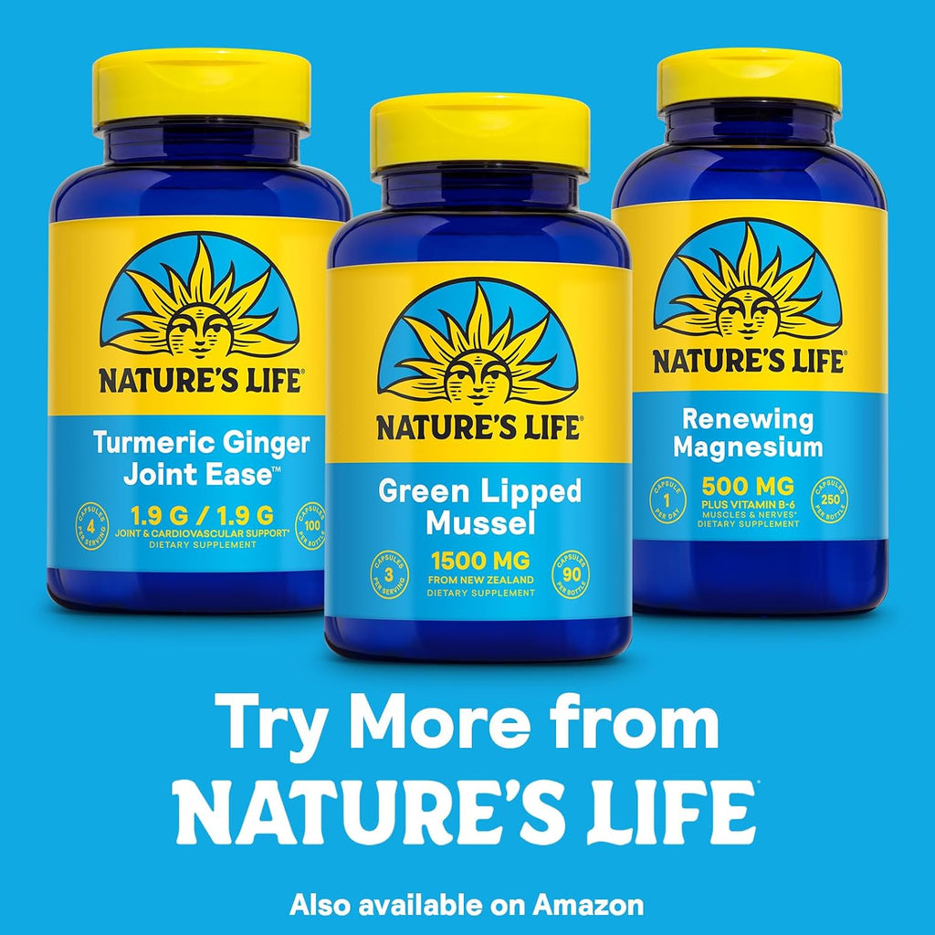 Nature's Life Mejillón de Labios Verdes 1500 mg Cápsulas para Hombres y Mujeres - Suplemento de Apoyo Articular - 30 Dosis, 90 Cápsulas