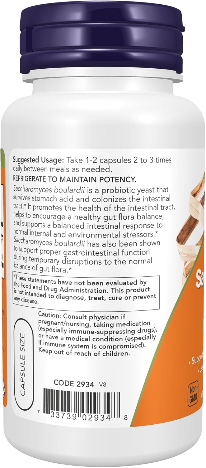 NOW Foods Saccharomyces Boulardii Probiótico de 5 mil millones de UFC, 60 cápsulas vegetales