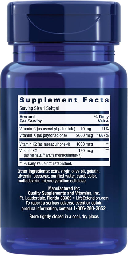 Life Extension Super K - Complejo de Vitamina K1 y K2, 2000 mcg K1 y 1180 mcg K2, 90 Cápsulas Blandas – Image 2