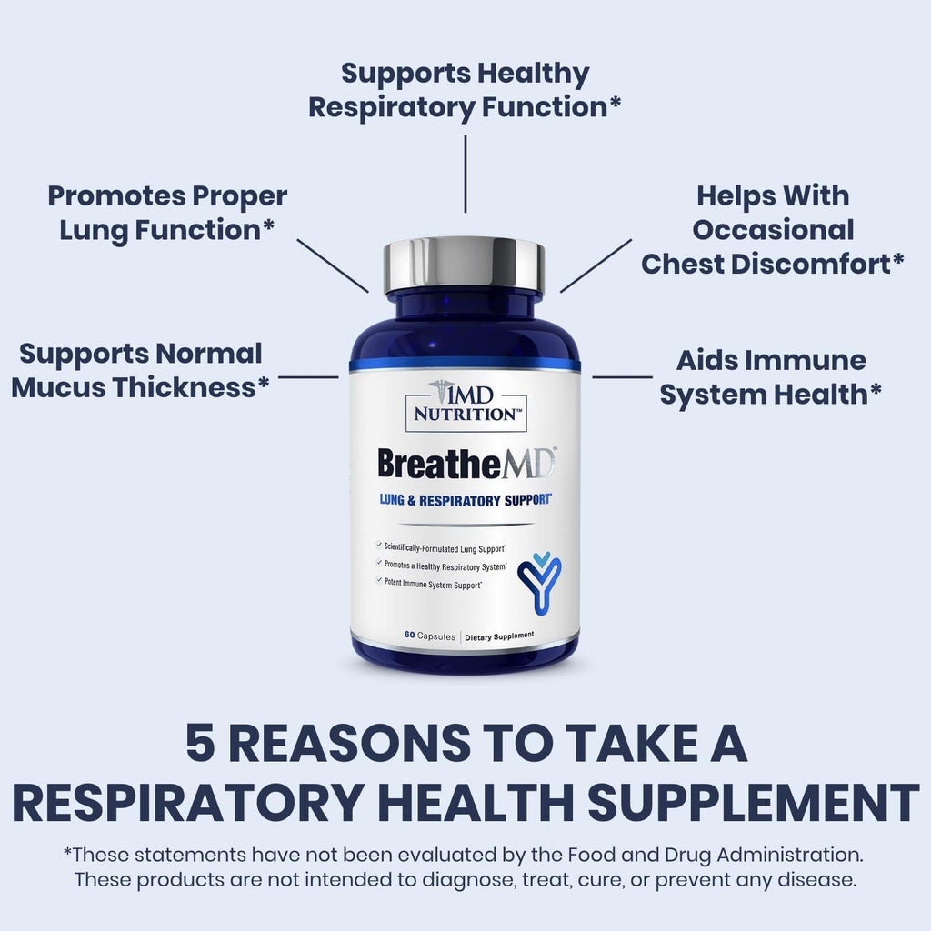 1MD Nutrition BreatheMD - Suplemento respiratorio e inmunológico con Saúco, Cromo y NAC, 60 cápsulas