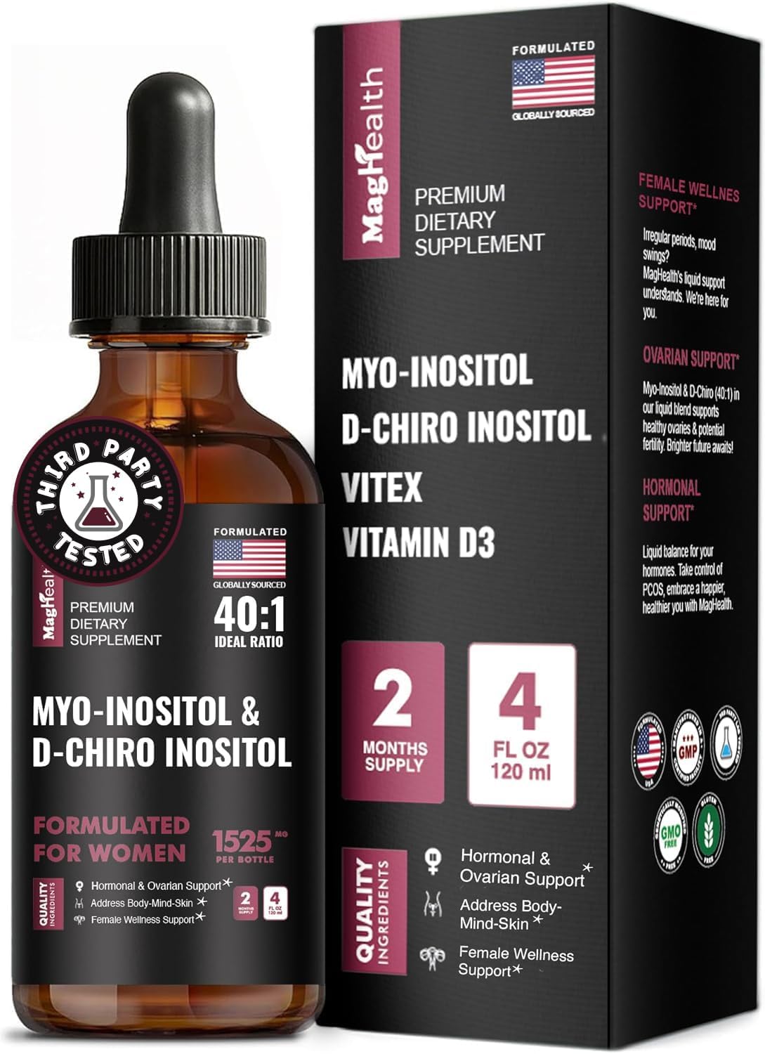 Myo-Inositol y D-Chiro Inositol Gotas Líquidas 40:1 con Vitex y Vitamina D3 - 118 ml