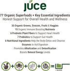 Juce Greens Organic Superfood Powder - 77 Superfoods con Hongos Adaptógenos y Probióticos - Sabor Manzana (20 Servicios)