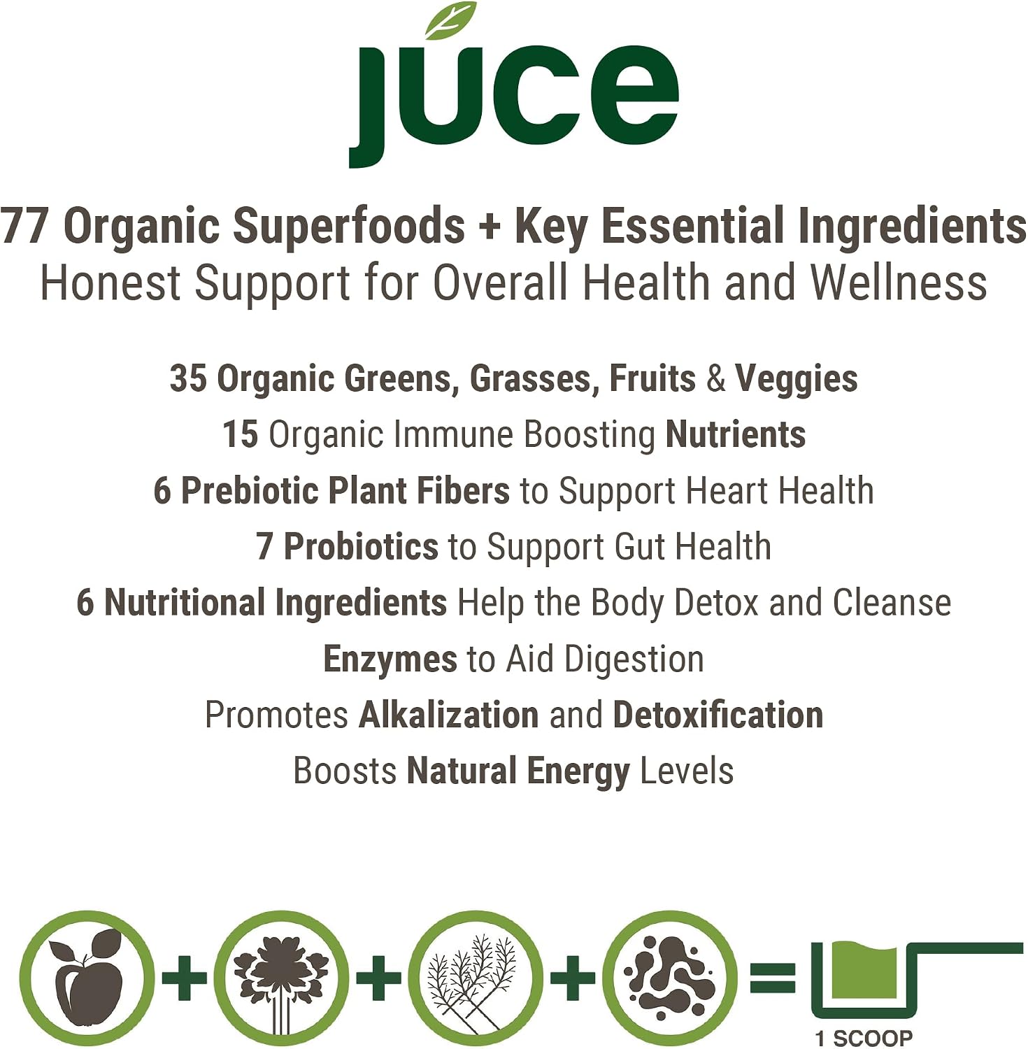 Juce Greens Organic Superfood Powder - 77 Superfoods con Hongos Adaptógenos y Probióticos - Sabor Manzana (20 Servicios)