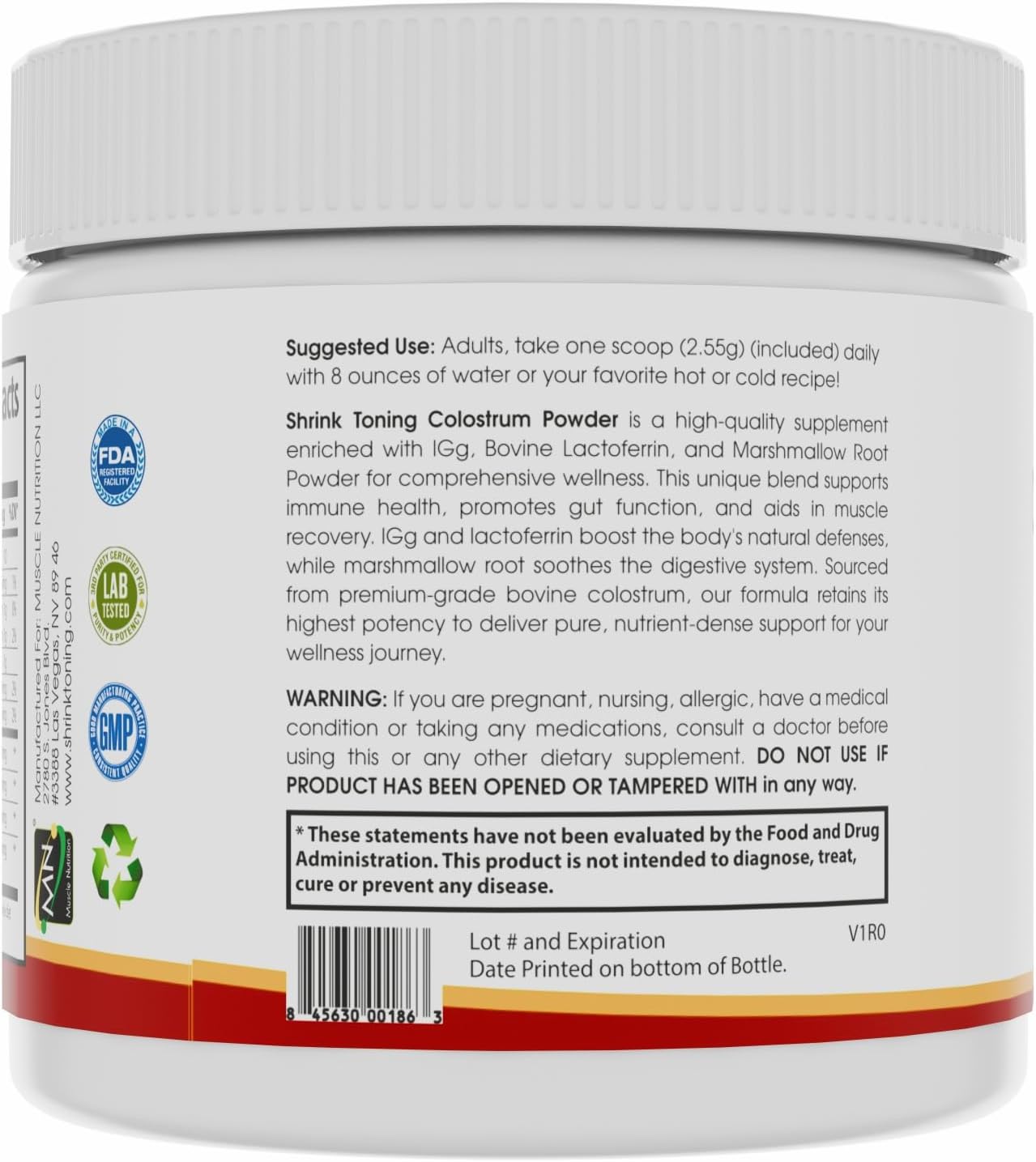 Shrink Calostro en Polvo 76.5g – Suplemento Natural de Calostro Bovino para la Salud General