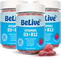 BeLive Gominolas de Vitamina D3 y B12 | 2000 IU D3 + 500 mcg B12 | Sabor Fresa | 3 Paquete (180 Gominolas)