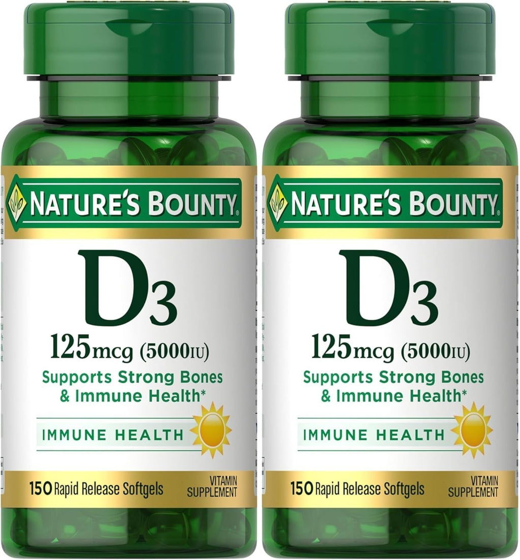Nature's Bounty Vitamina D3 5000 UI, Softgels, 150 unidades (Paquete de 2)