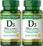 Nature's Bounty Vitamina D3 5000 UI, Softgels, 150 unidades (Paquete de 2)
