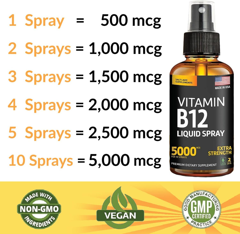 Vitamin B12 Sublingual Spray 5000 mcg – Metilcobalamina Vegana de Absorción Rápida