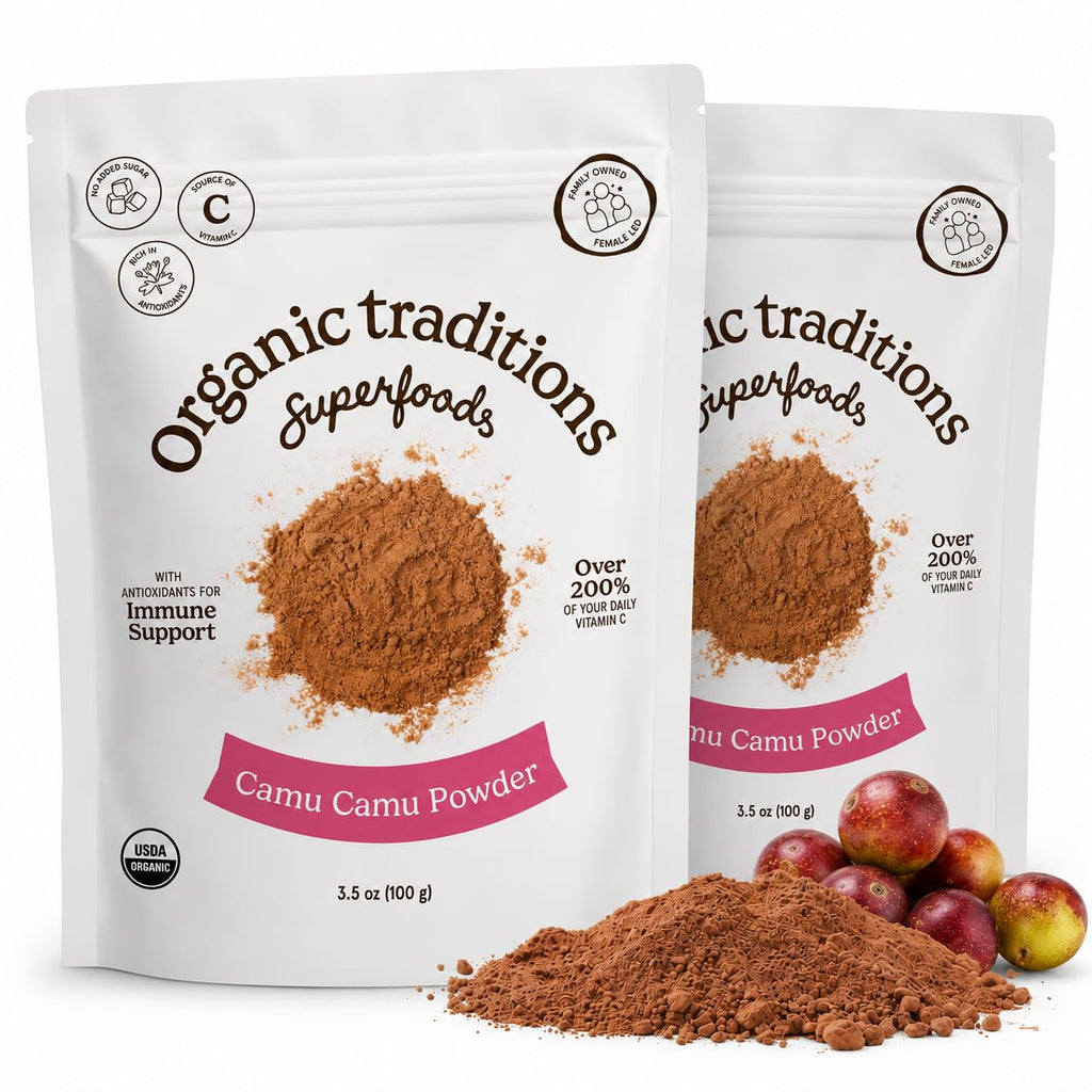 Organic Traditions Camu Camu en Polvo Orgánico, Superfruta Amazónica, Rico en Vitamina C Natural, 100g