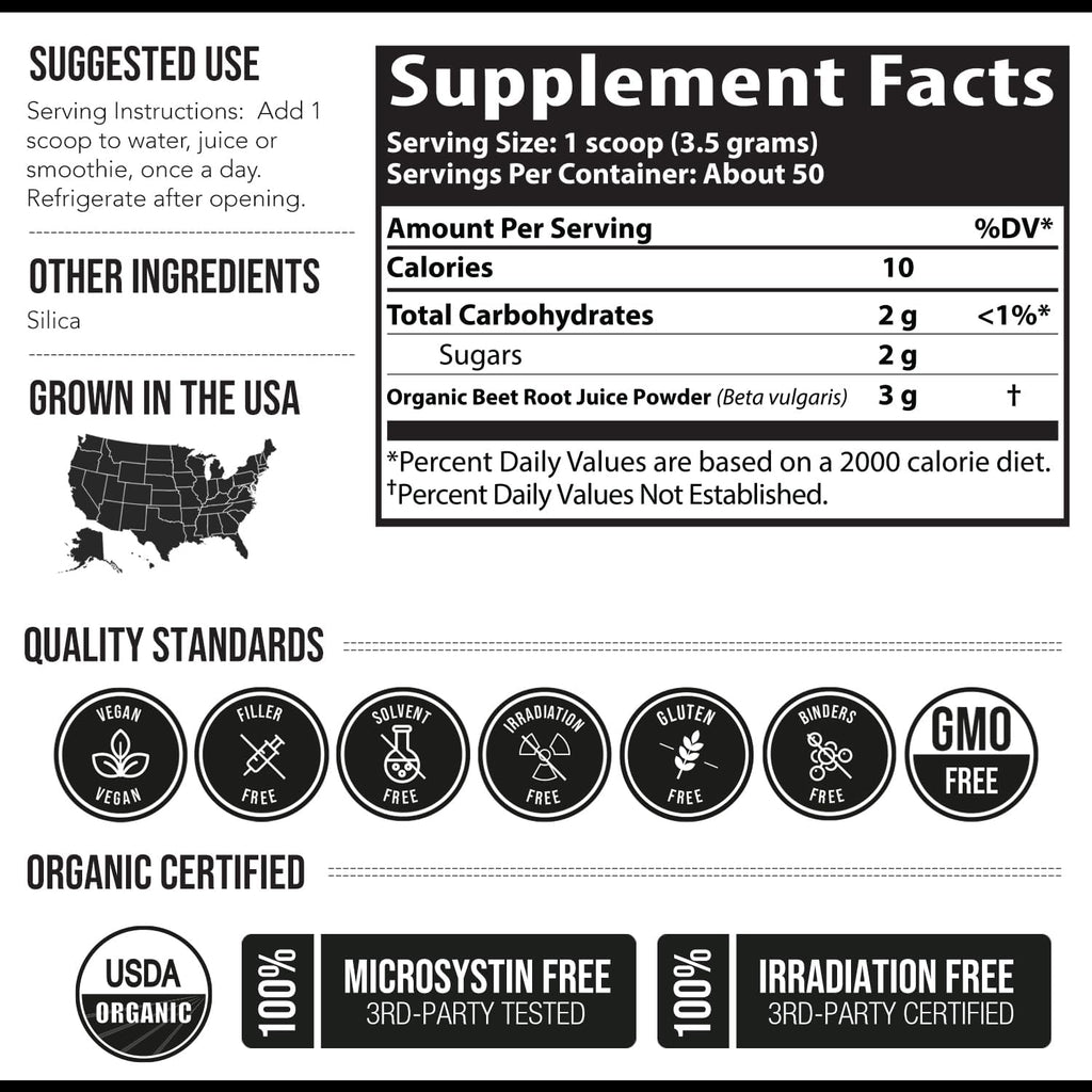 BioBeet Max Strength - Polvo de Jugo de Remolacha Concentrado 20:1 - Orgánico, 50 Raciones