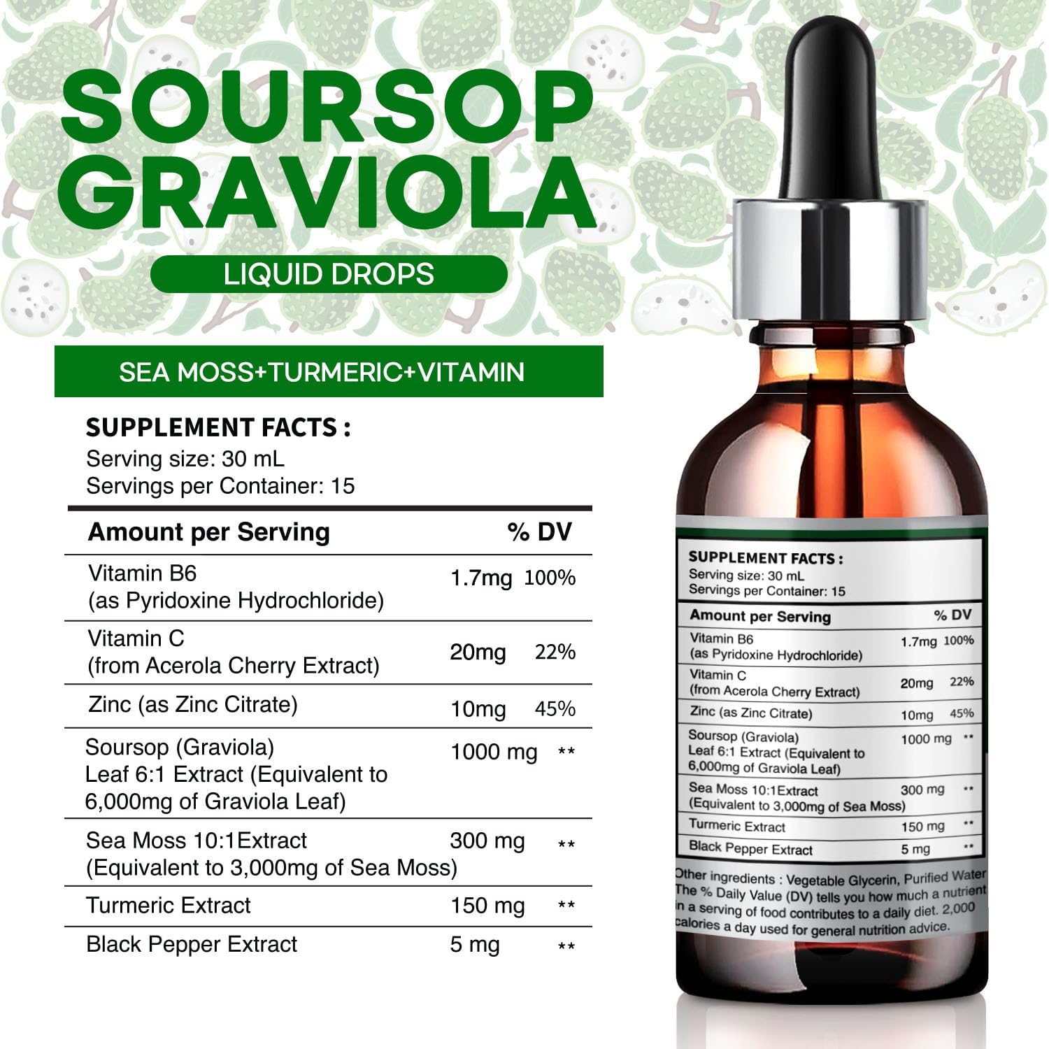 Extracto Líquido de Graviola (Soursop) Orgánico - Tintura de Soursop Bitters, 1 Fl Oz (Pack de 2)