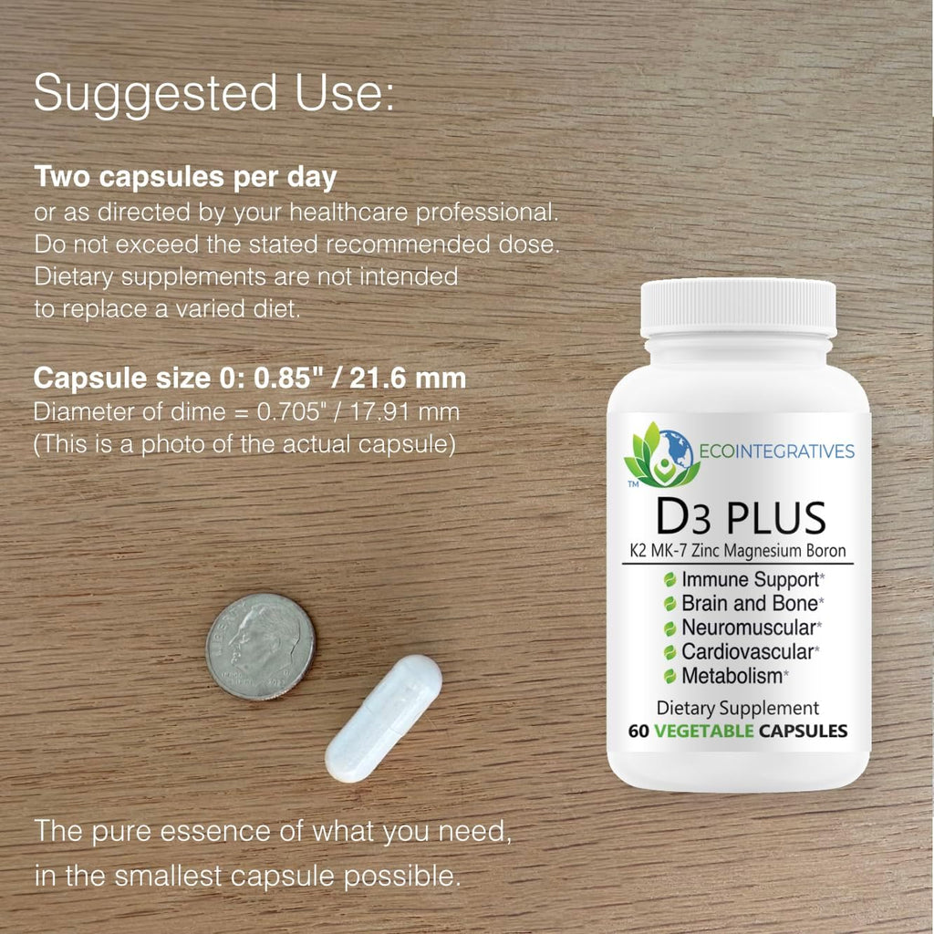 EcoIntegratives D3 Plus con Vitamina K2, Magnesio, Zinc y Boro – 60 Cápsulas Veganas