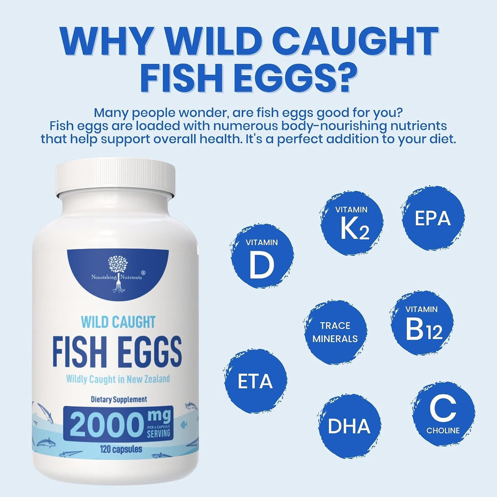Wild Caught Fish Eggs 2,000mg - Huevas de Pescado Silvestre con Omega 3, EPA y DHA
