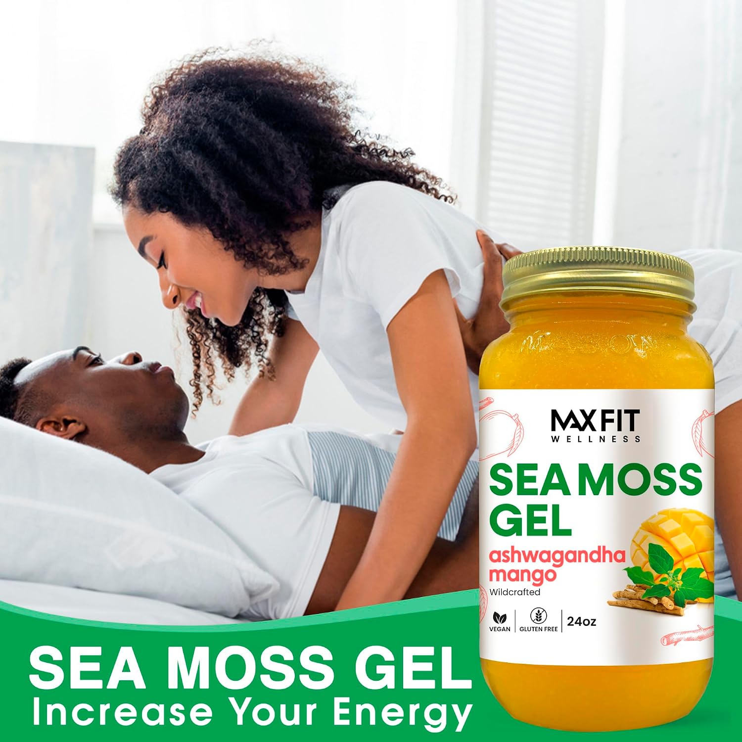 Gel de Sea Moss con Ashwagandha y Mango | 24oz - Wildcrafted Gold Sea Moss | MAX FIT