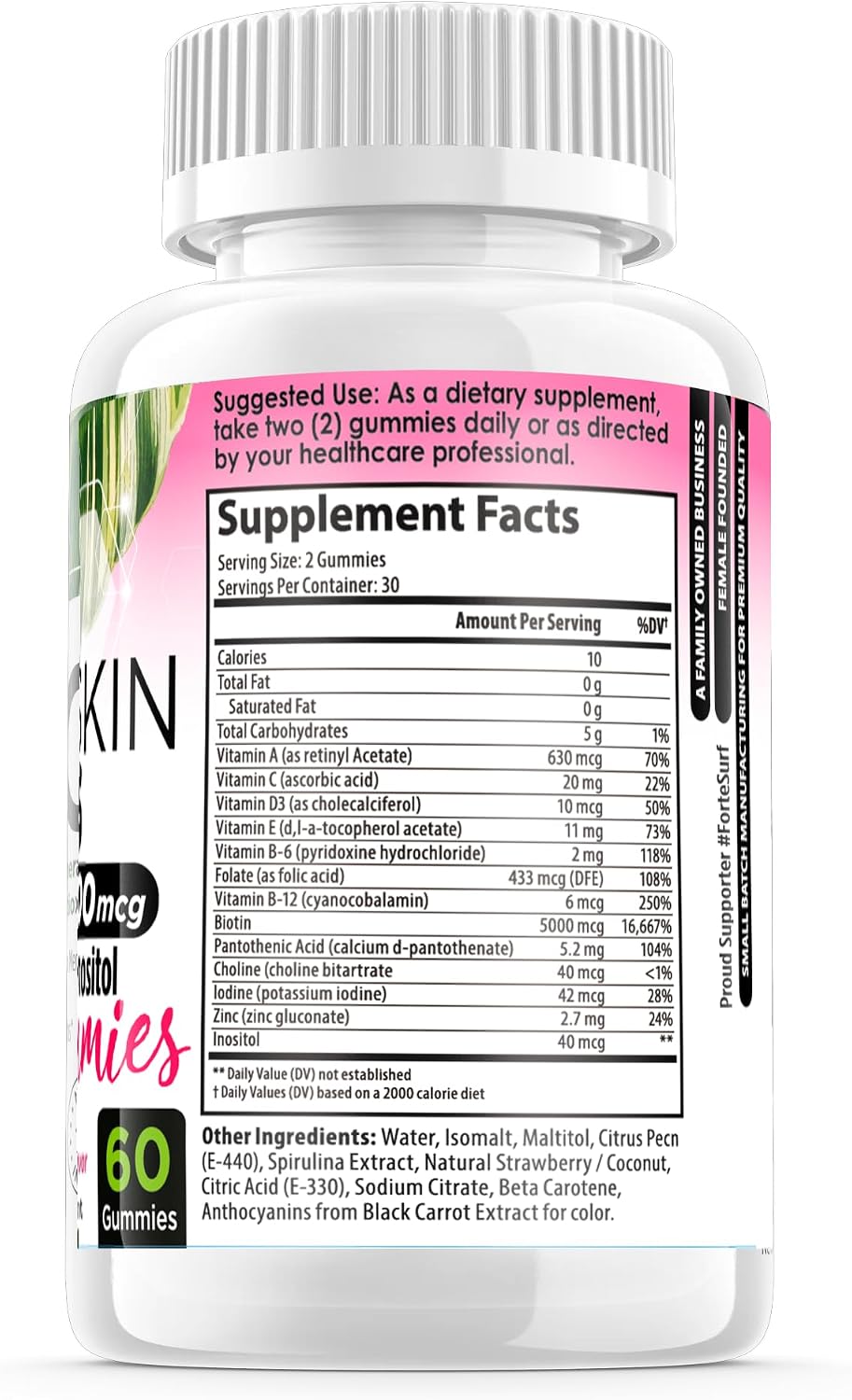 FORTE NATURALS Gominolas de Biotina 5000mcg para Cabello, Piel y Uñas - 60 unidades