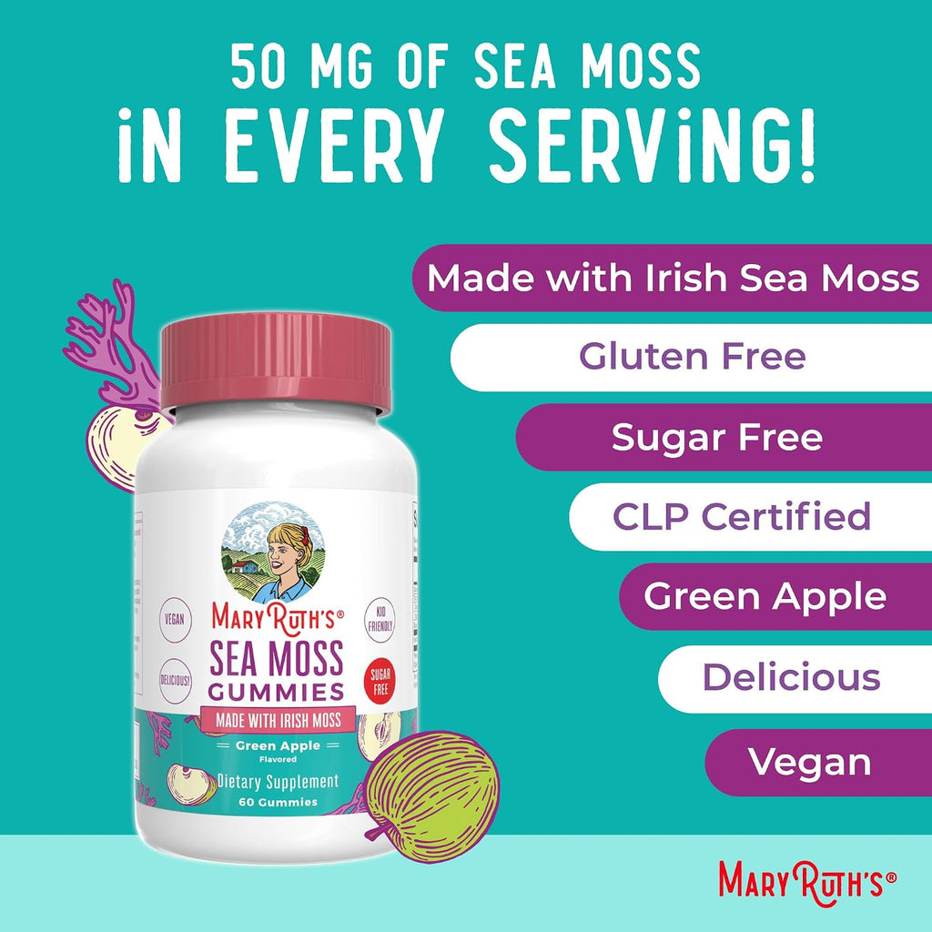 MaryRuth's Organics Gominolas sin Azúcar con Irish Sea Moss para el Apoyo Digestivo e Inmune | 60 Gomitas