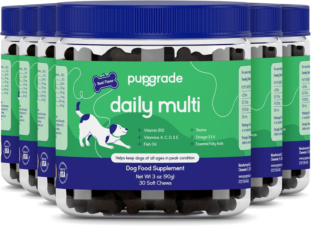 Multivitamínico Diario para Perros, Sabor a Carne de Res – 30 Masticables Blandos | Suplemento Completo con Omega-3, Vitaminas A, C, D, E y Complejo B