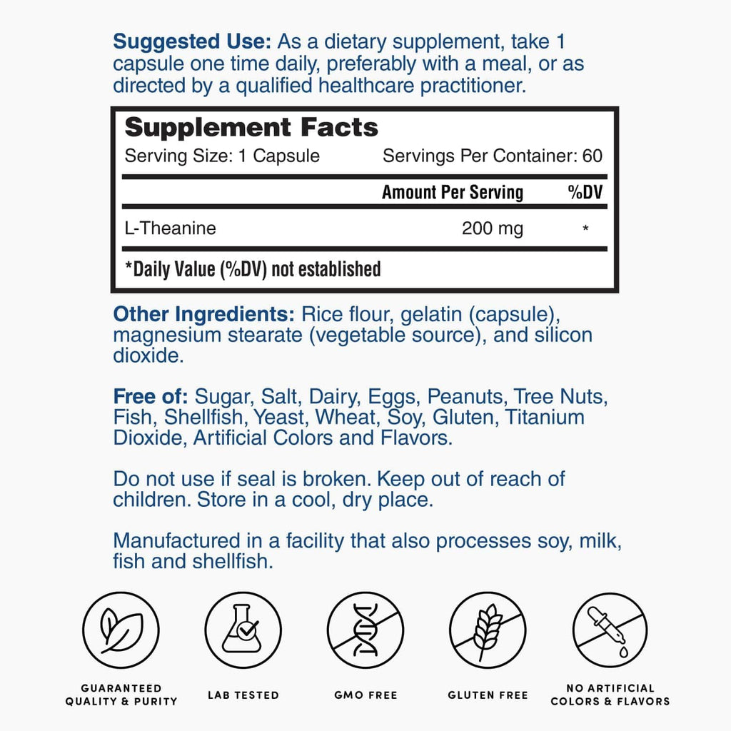 Nature's Lab L-Teanina, 200 mg - 60 Cápsulas