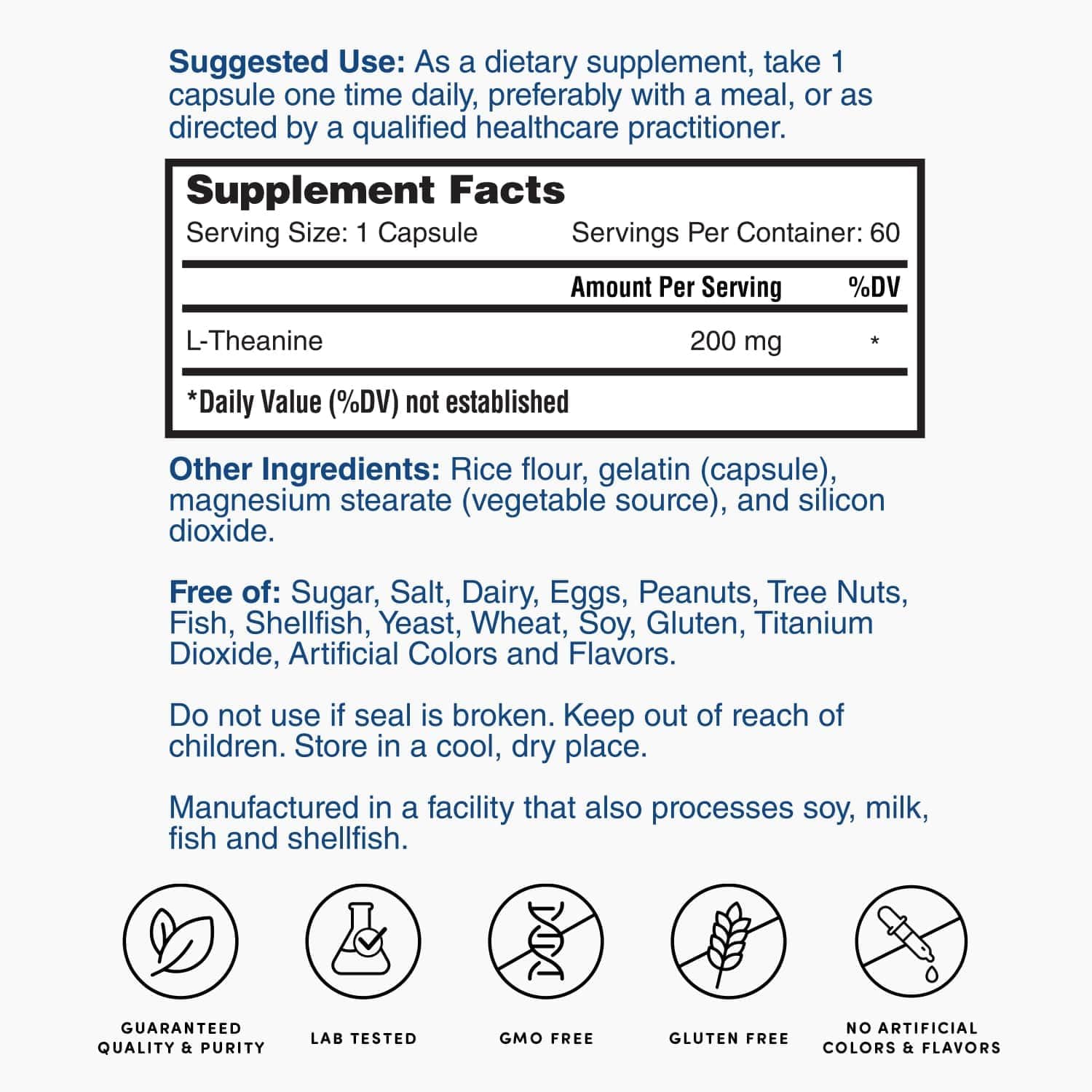 Nature's Lab L-Teanina, 200 mg - 60 Cápsulas
