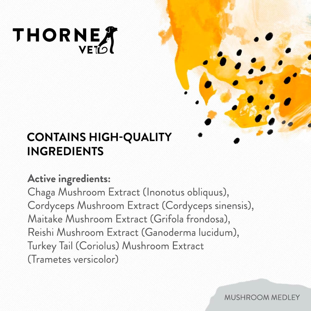ThorneVet Mushroom Medley para Perros - Apoyo Inmunológico y Antioxidantes - con Reishi, Cola de Pavo, Cordyceps, Maitake y Chaga - Apoyo para Perros en Tratamiento contra el Cáncer - 120 Dosis