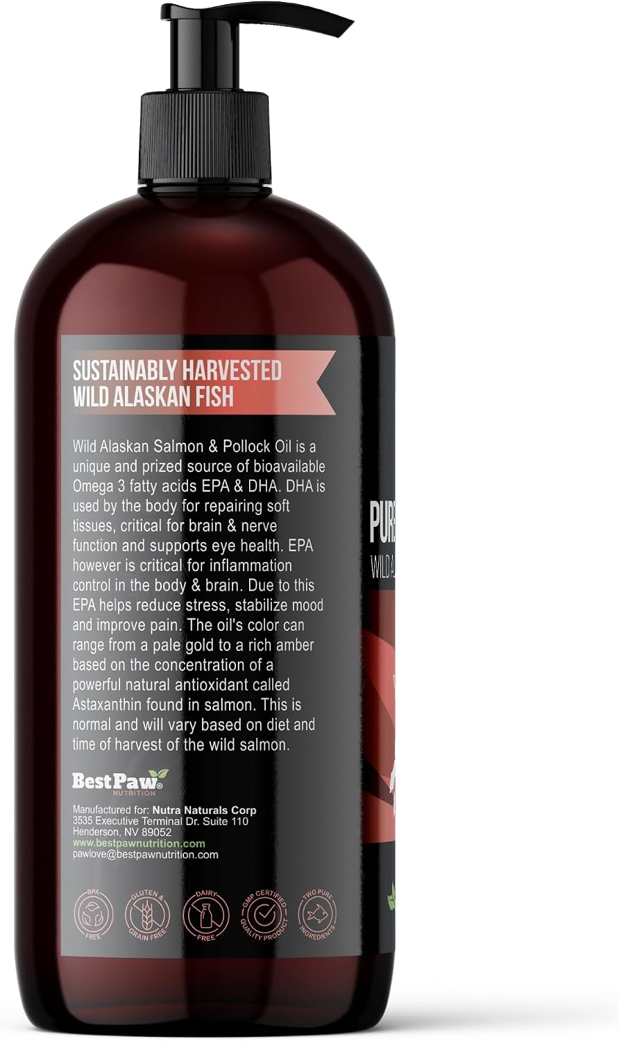 Aceite de Salmón Salvaje de Alaska para Perros | Omega 3 Líquido con Dosificador | Alto Contenido de EPA y DHA | 946 ml