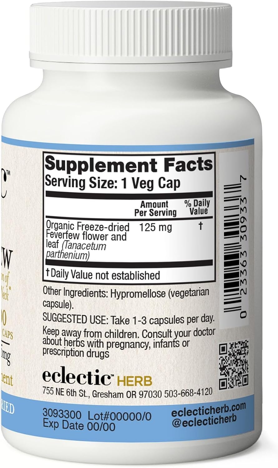 Eclectic Herb - Cápsulas de Matricaria | 90 cápsulas | 125 mg | Orgánico, Vegano, Sin Gluten