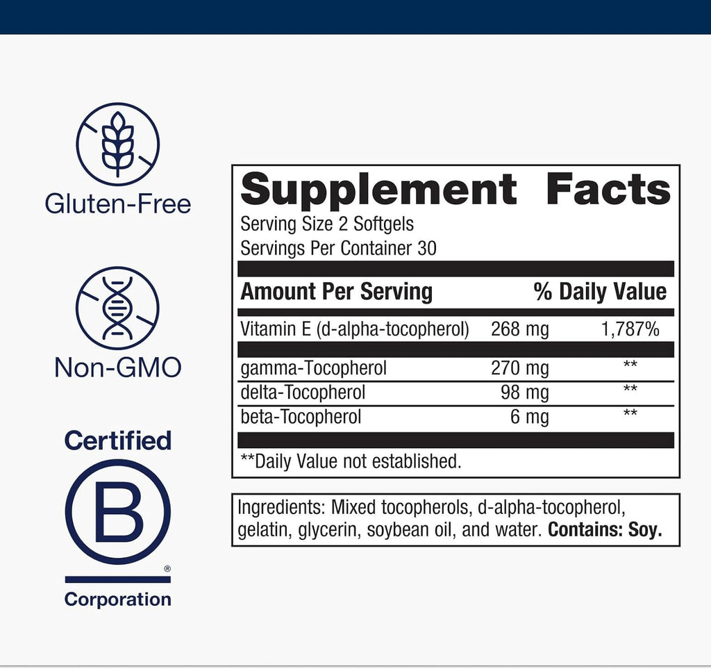 Metagenics Vitamin E Mixed Tocopherols - High Antioxidant Potency - Non-GMO, Gluten-Free - 60 Softgels