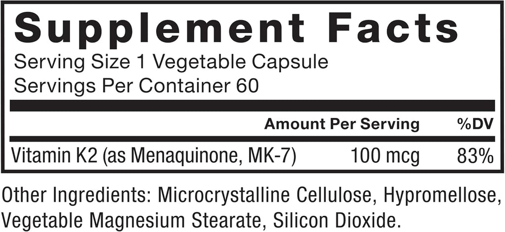 Force Factor MK-7 Vitamina K2 100mcg - Suplemento para Huesos y Corazón, Vegano, No-GMO, 60 Cápsulas Vegetales