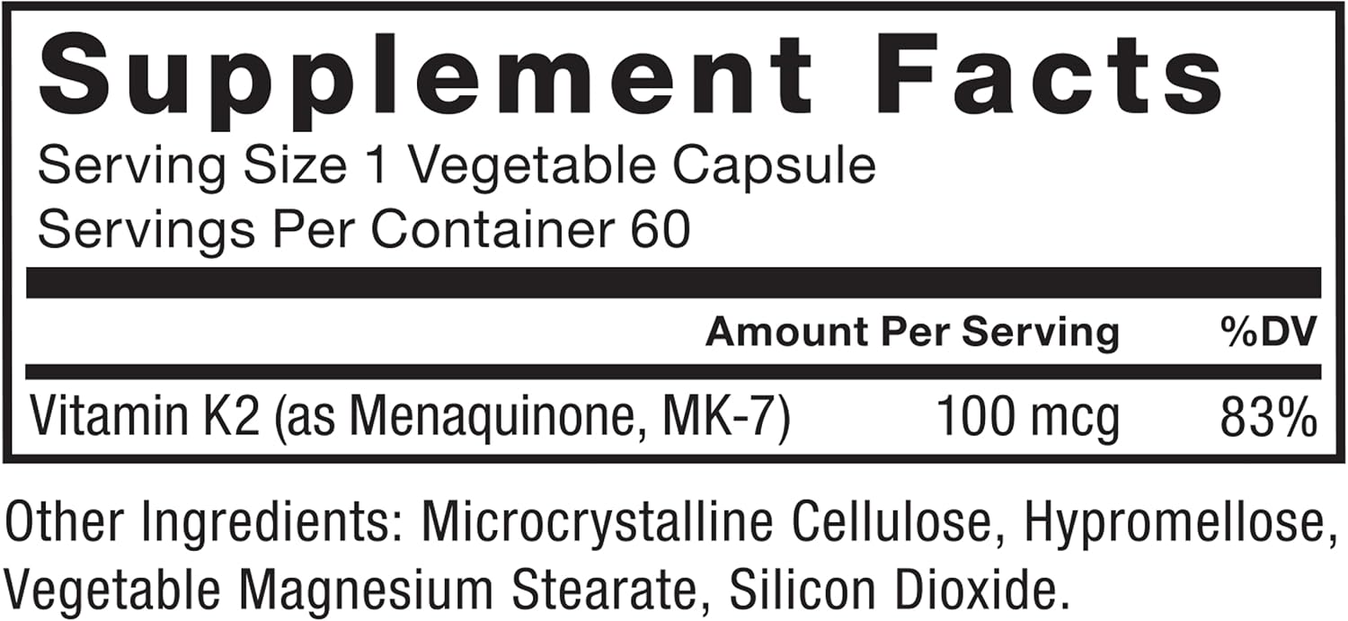 Force Factor MK-7 Vitamina K2 100mcg - Suplemento para Huesos y Corazón, Vegano, No-GMO, 60 Cápsulas Vegetales