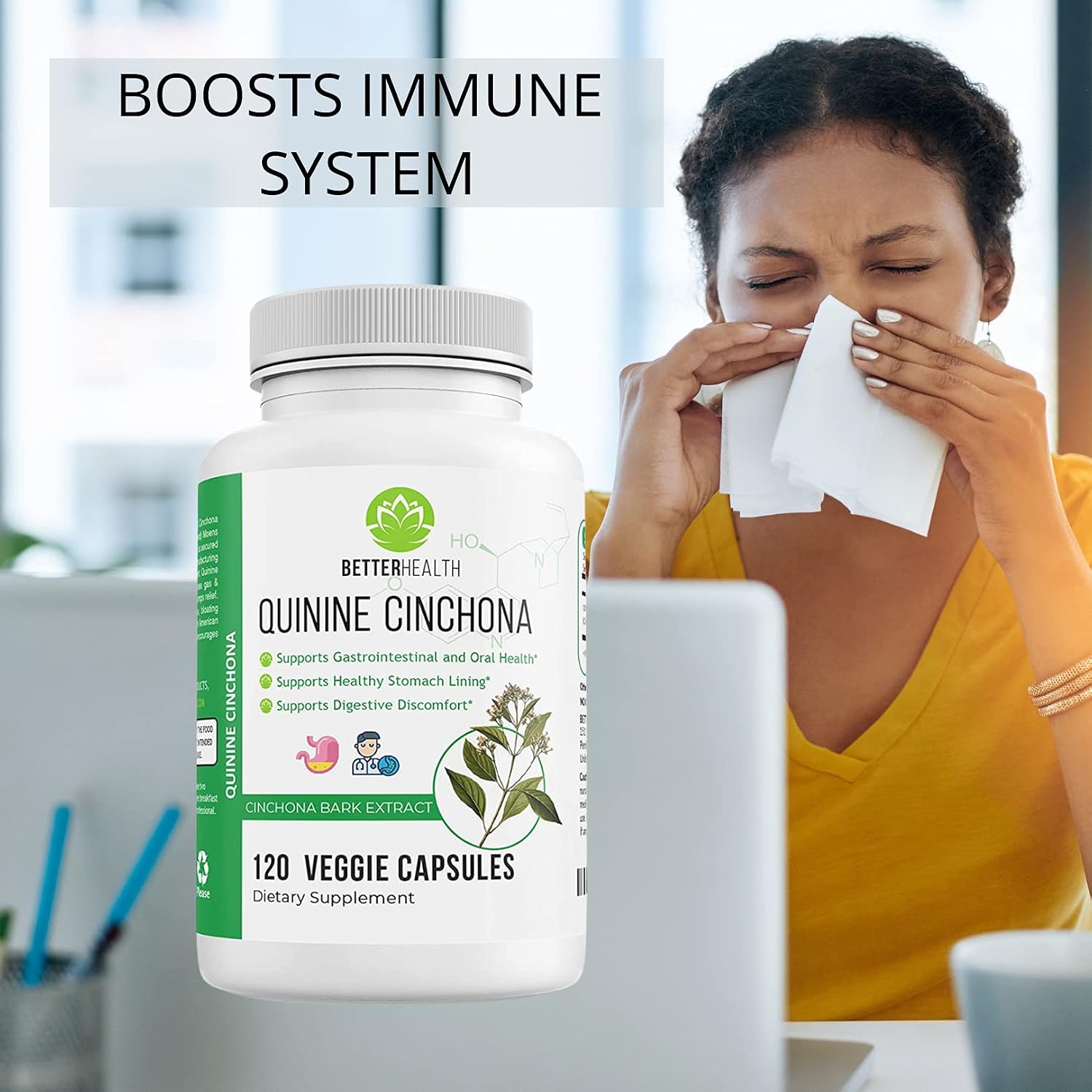 Better Health Quinine Cinchona Bark Extract - 500 mg, 120 Cápsulas