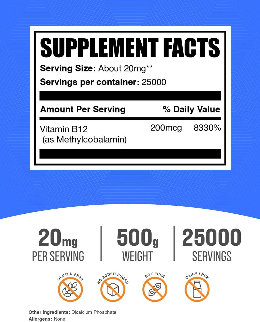Vitamina B12 Metilcobalamina en Polvo - 500g - BulkSupplements