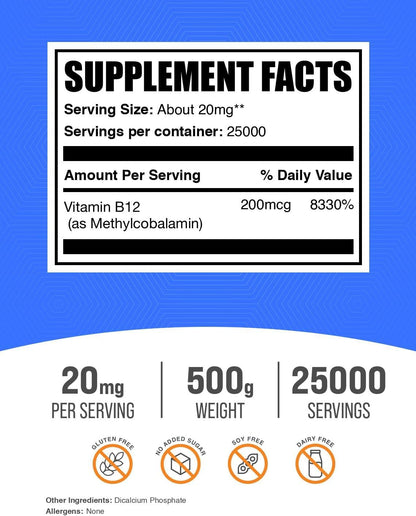 Vitamina B12 Metilcobalamina en Polvo - 500g – Reducción del cansancio y la fatiga: Al apoyar la producción de – Image 2