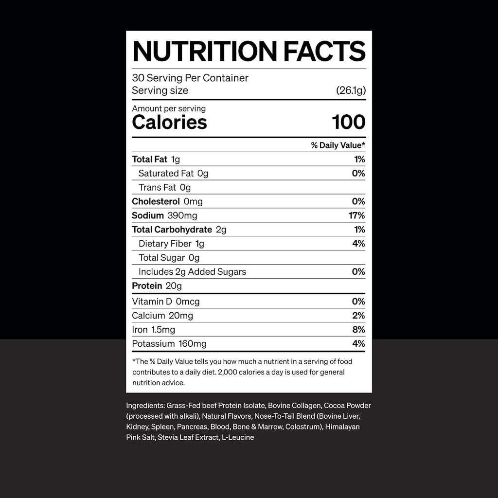 Noble All-in-One Proteína de Chocolate, 21g Proteína de Ternera Alimentada con Pasto y Colágeno, Mezcla de Órganos y Calostro, Sin Suero, Sin Aceites, Sin Carbohidratos, 30 Porciones (794g)