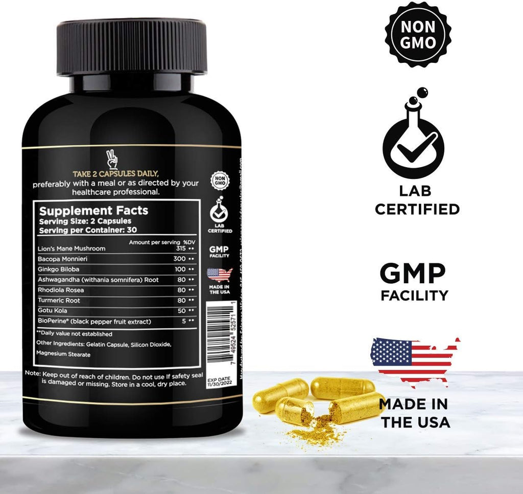 SOLOMON WISDOM Brain Booster – Suplemento Nootrópico para la Memoria – 60 Cápsulas Naturales para Mejorar el Enfoque y la Concentración