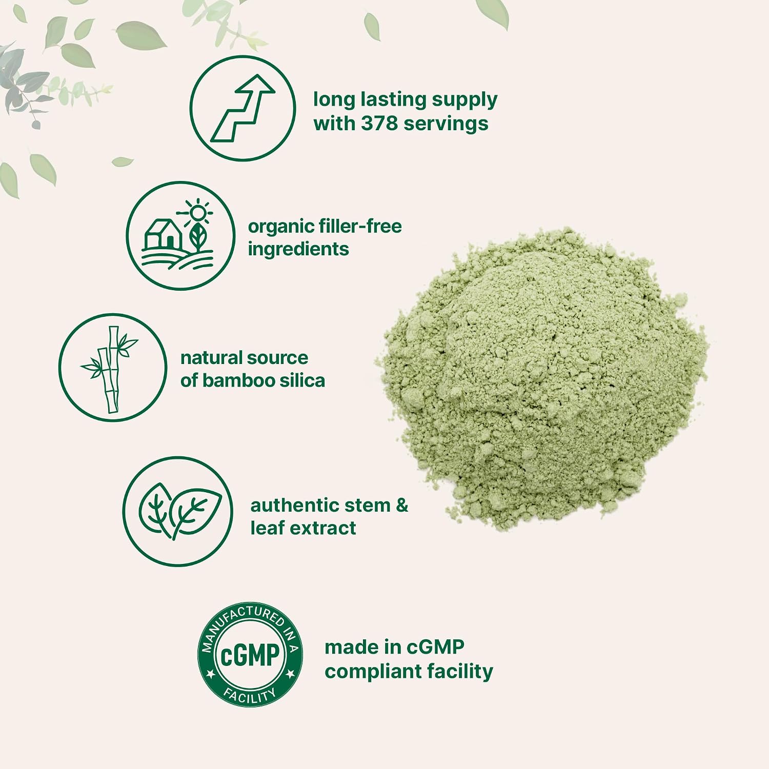 Micro Ingredients Extracto Orgánico de Bambú en Polvo, 227g (378 Raciones) | Suplemento de Silicio Vegetal