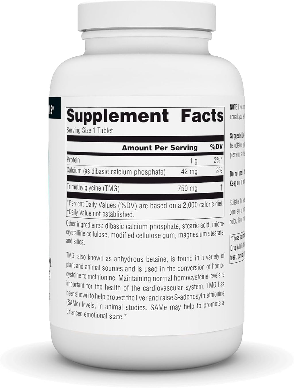 Source Naturals TMG (Trimetilglicina/Betaína Anhidra) - 750 mg - 240 Comprimidos Vegetarianos