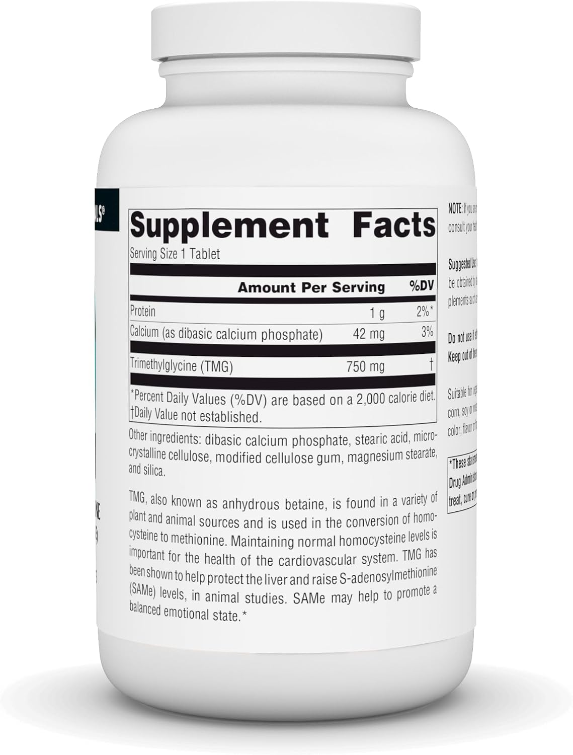 Source Naturals TMG (Trimetilglicina/Betaína Anhidra) - 750 mg - 240 Comprimidos Vegetarianos