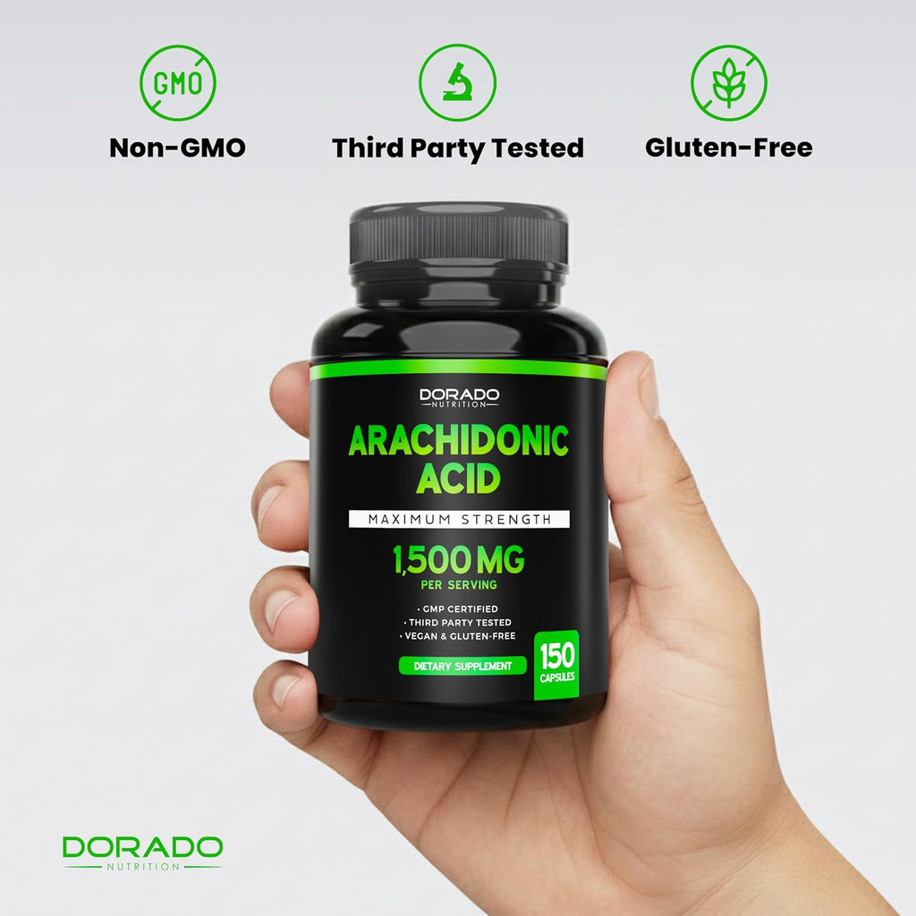 Suplemento de Ácido Araquidónico 1500mg (150 Cápsulas) - Apoyo Muscular y de Fuerza para Hombres y Mujeres - Sin Gluten y No GMO - Probado por Terceros