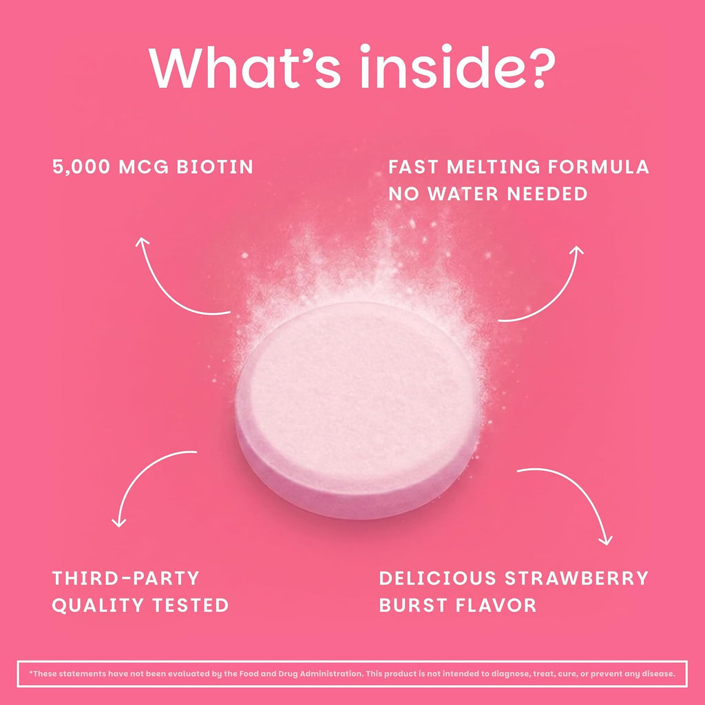 EZ Melts Biotina 5000 mcg - Comprimidos bucodispersables de biotina para cabello, piel y uñas - 90 comprimidos